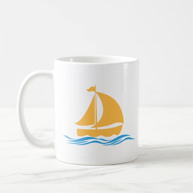 Kaffeetasse mit Boot- und Wellenmuster (Links)