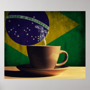 Kaffeetasse mit brasilianischer Flagge Poster