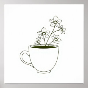 Kaffeetasse mit floraler Dampflinienkunst Poster
