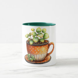 Kaffeetasse mit Kaffeetasse mit Pflanze darin