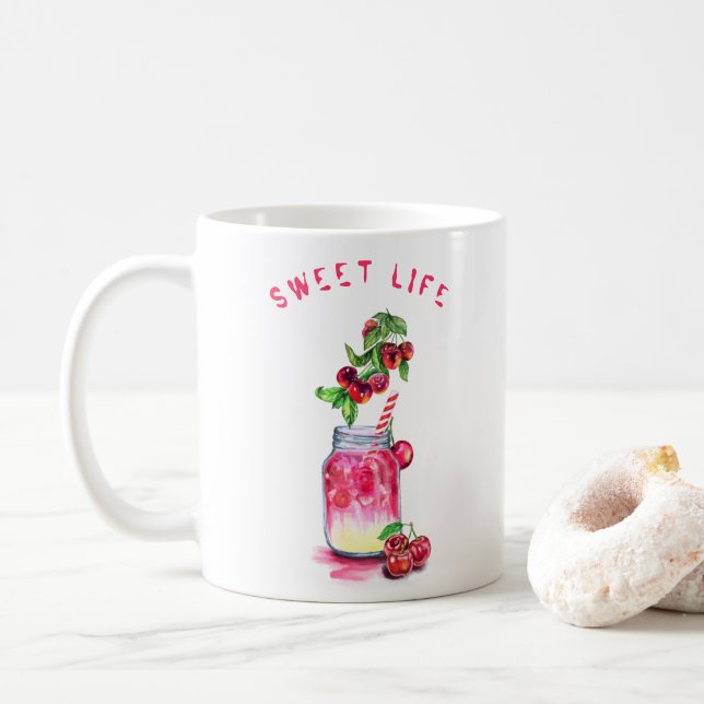 Kaffeetasse mit Kirschcocktail (Mit Donut)