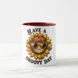 Kaffeetasse mit lächelndem, hippen Sonnenblume