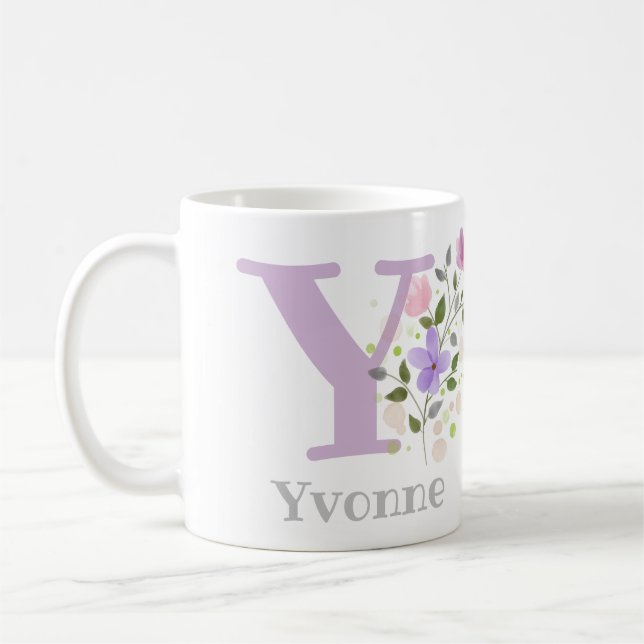 Kaffeetasse mit Namen und Blumendesign (Links)