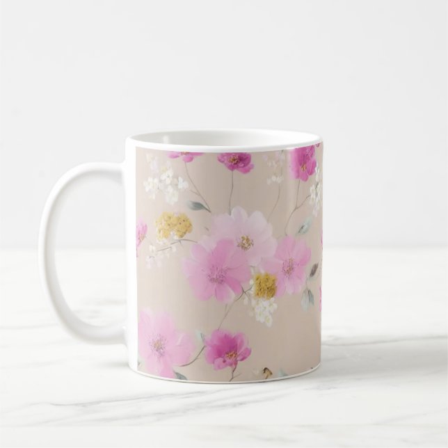 Kaffeetasse mit rosa Tonblumen (Links)