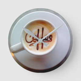 Kaffeetasse und Kaffeemaschine Latte-Kaffeetuhr Runde Wanduhr