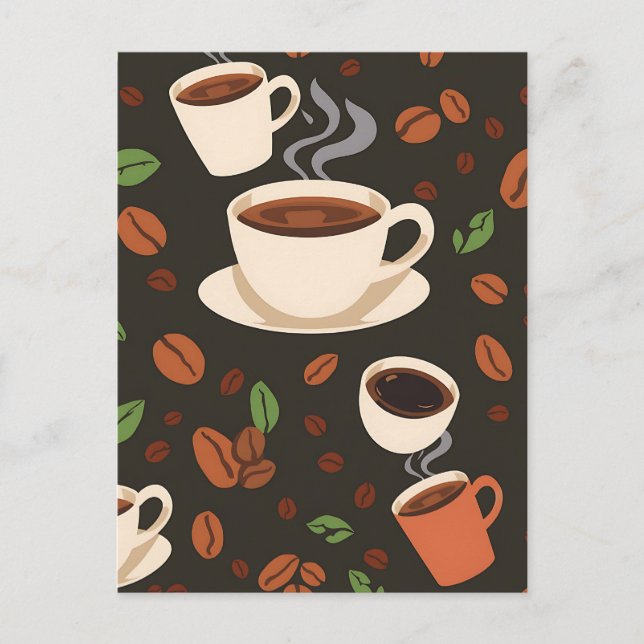 Kaffeetassen-Bohnen-Morgen-Muster Postkarte (Vorderseite)