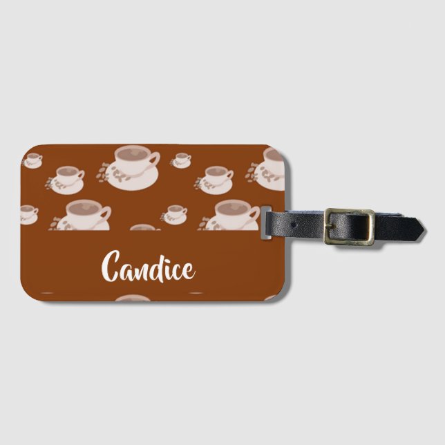 Kaffeetassen, braunes Muster Gepäckanhänger (Vorderseite (Horizontal))