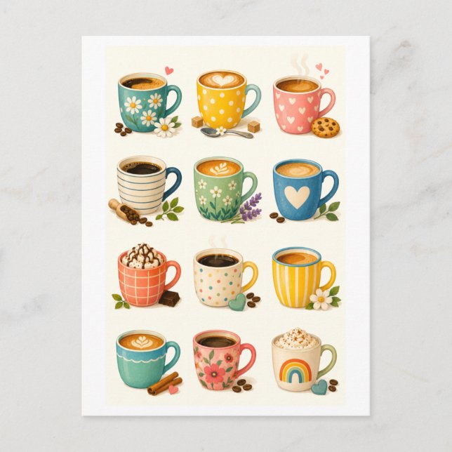 Kaffeetassen-Collage Postkarte (Vorderseite)