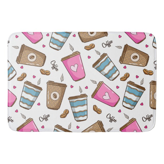 Kaffeetassen, Kaffeebohnen, Herz, Kaffee Lover Badematte (Vorderseite)
