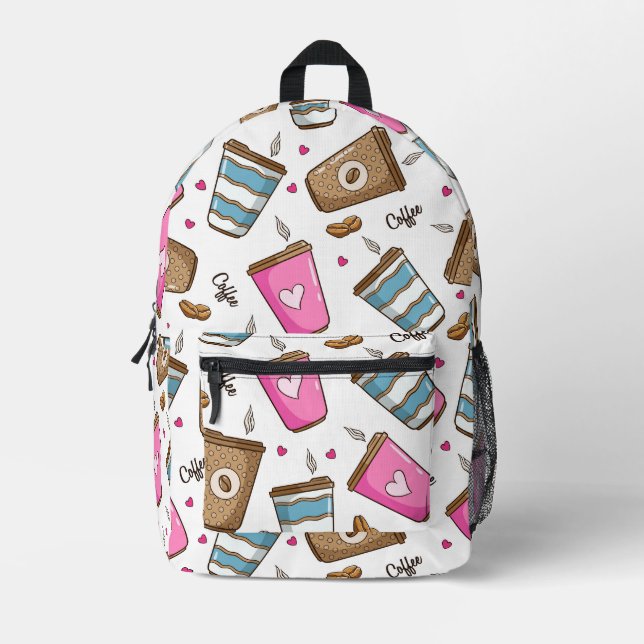 Kaffeetassen, Kaffeebohnen, Herz, Kaffee Lover Bedruckter Rucksack (Vorderseite)