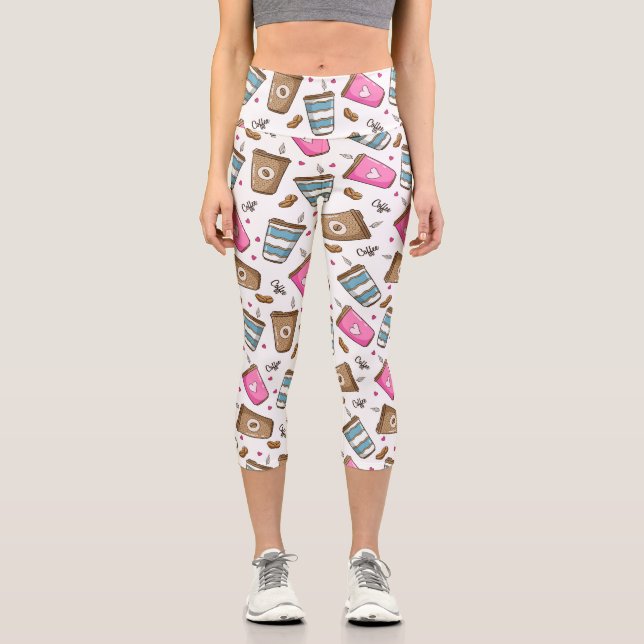 Kaffeetassen, Kaffeebohnen, Herz, Kaffee Lover Capri Leggings (Vorderseite)