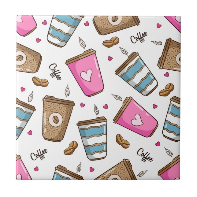 Kaffeetassen, Kaffeebohnen, Herz, Kaffee Lover Fliese (Vorderseite)