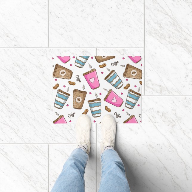 Kaffeetassen, Kaffeebohnen, Herz, Kaffee Lover Fußmatte (Indoor)