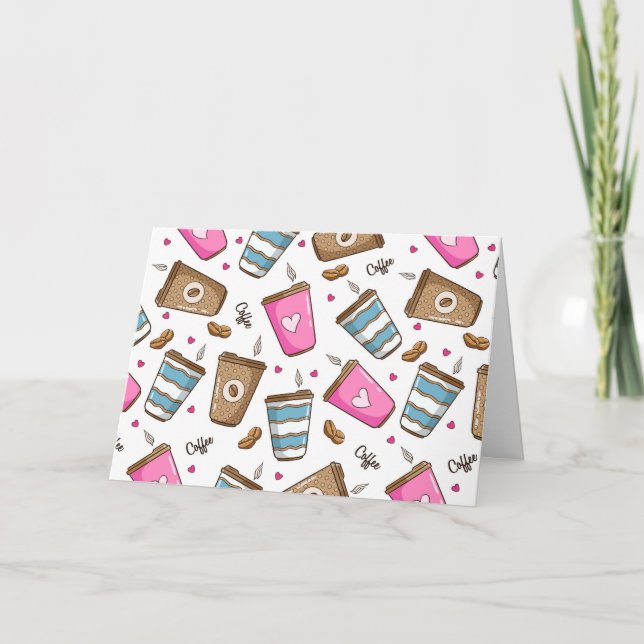 Kaffeetassen, Kaffeebohnen, Herz, Kaffee Lover Karte (Vorderseite)