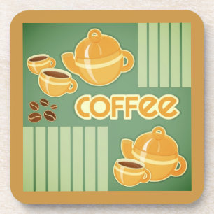 Kaffeetassen, Kaffeekanne und Kaffeebohnen Untersetzer