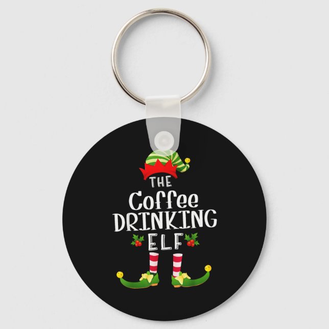 Kaffeetrinkender Weihnachtself passendes Pyjama We Schlüsselanhänger (Vorderseite)