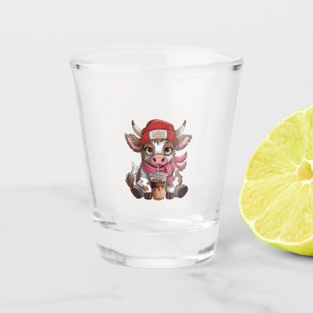 Kaffeetüchtige Kuh Schnapsglas (Vorderseite)