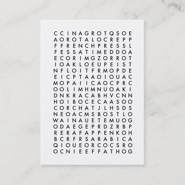 Kaffeewortsuchpuzzlespiel-Loyalitätskarte Treuekarte (Vorderseite)