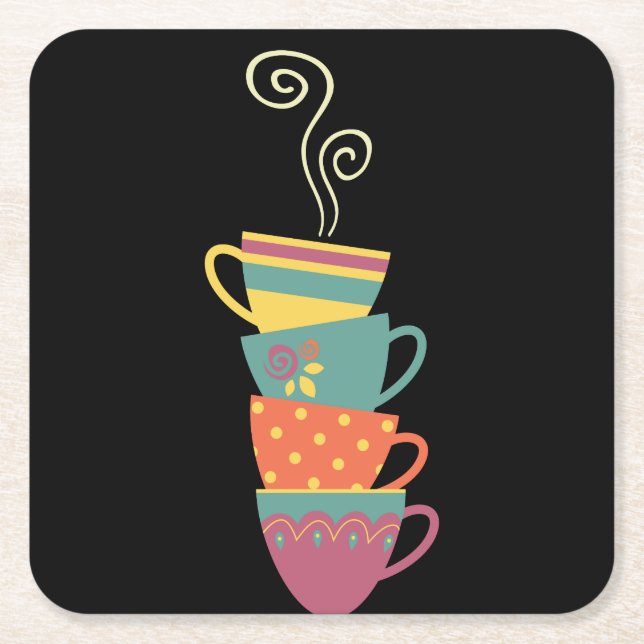 Kaffeezeit gestapelte Tasse Dampf wirbeln Rechteckiger Pappuntersetzer (Vorderseite)