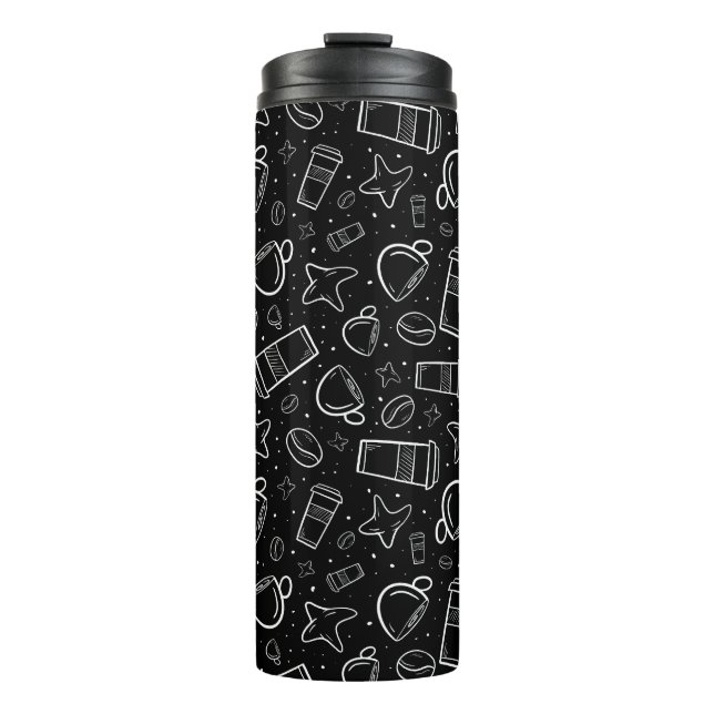 Kaffeezeit in Schwarz-Weiß Thermosbecher (Vorderseite)