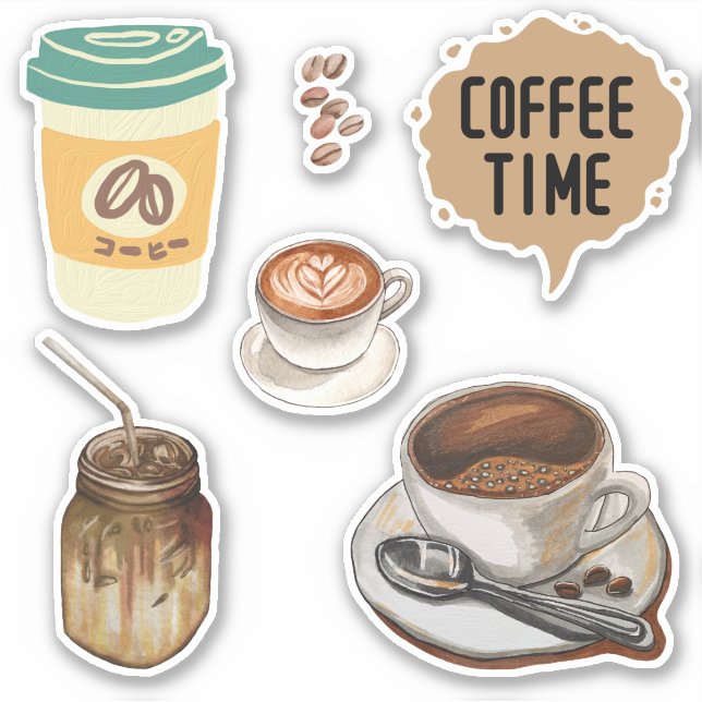 Kaffeezeit Niedliches braunes Bild Aufkleber (Vorderseite)