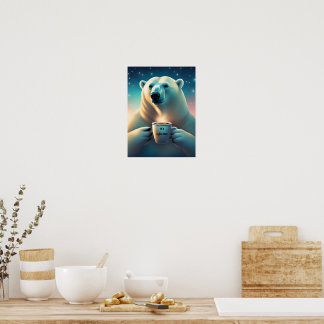 Kaffeezeit Polar Bären Wanddekor Poster