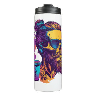 Kaffeinierter Schädel - Funny Barista Skeleton Thermosbecher