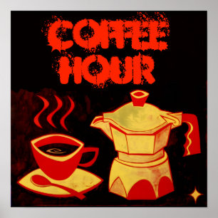 KAFFESTUNDE / Roter Gelber Kaffee-Cup und Coffeepo Poster