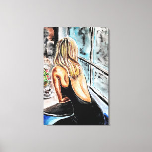 Kaffezeit-Aquarellmalerei-Kunstleinwanddruck Leinwanddruck