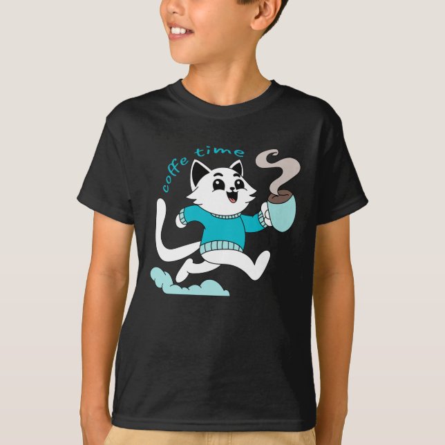 Kaffezeit-Katze T-Shirt (Vorderseite)