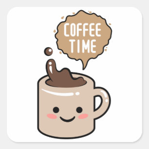 Kaffezeit Kawaii Kaffeetasse Illustration Quadratischer Aufkleber