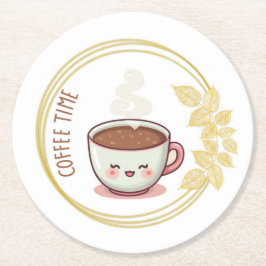 Kaffezeit mit Goldblatt-Unterlage Runder Pappuntersetzer