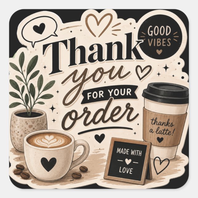 Kaffezeit Quadratischer Aufkleber (Vorderseite)
