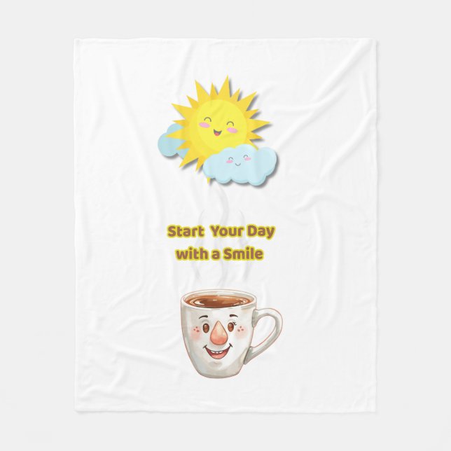 Kaffezeit – Süße lächelnde Tasse Fleecedecke (Vorderseite)