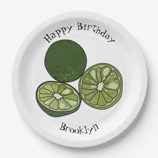 Kaffir Limon Cartoon Illustration Pappteller (Vorderseite)