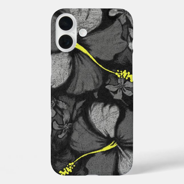 Kahala Hibiskus Hawaiian Lava Rock Black iPhone 16 Plus Hülle (Rückseite)