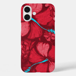 Kahala Hibiskus Hawaiian Lava Rock Red und Turq iPhone 16 Plus Hülle