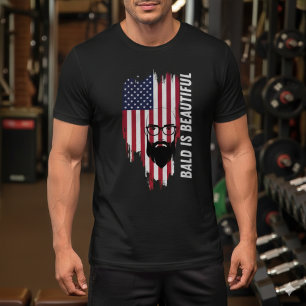 Kahl Ist Schön Amerikanisches Flagge Bärtiger Mann T-Shirt