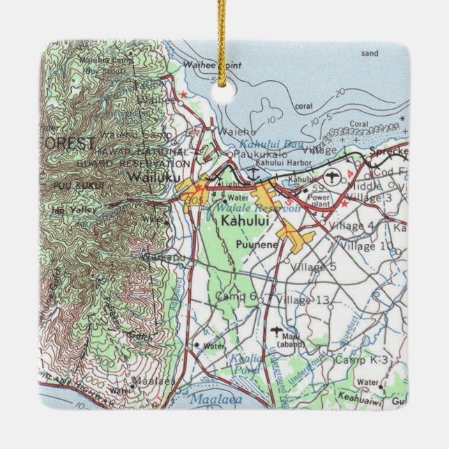 Kahului Hawaii Vintage Karte Keramikornament (Rückseite)