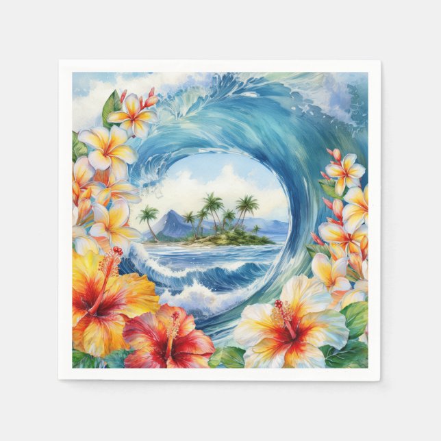 Kai Aloha Hibiskus Wasserfarbene Wave Serviette (Vorderseite)