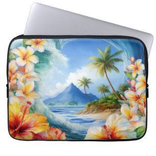 Kai Aloha Hibiskus Watercolor Wave Wetsuit Laptopschutzhülle