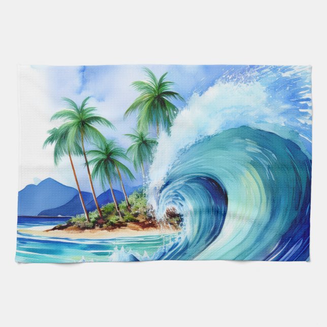Kai Aloha Insel Wasserfarbenwelle Geschirrtuch (Horizontal)
