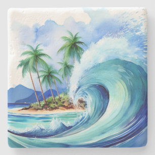 Kai Aloha Insel Wasserfarbenwelle Steinuntersetzer
