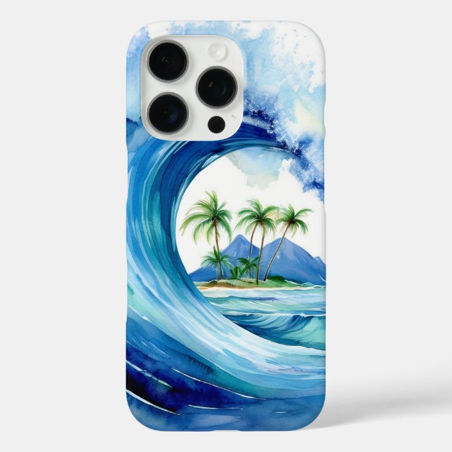 Kai Aloha Island Watercolor Wave iPhone 16 Pro Hülle (Rückseite)
