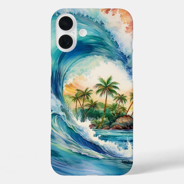Kai Aloha Motu Watercolor Wave iPhone 16 Plus Hülle (Rückseite)