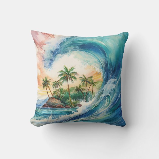 Kai Aloha Motu Watercolor Wave Kissen (Vorderseite)