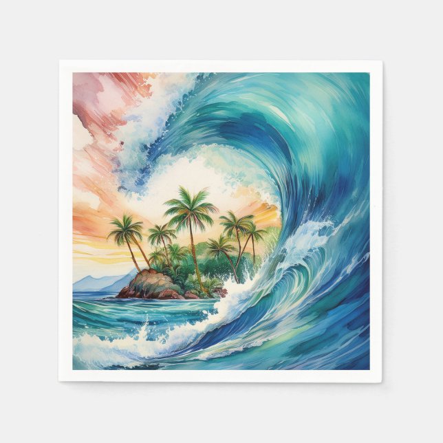 Kai Aloha Motu Watercolor Wave Serviette (Vorderseite)