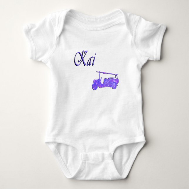 Kai, Name mit Feuerwehrfahrzeug, Baby Strampler (Vorderseite)