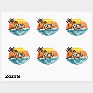 Kai Retro Sunset Name Design Runder Aufkleber