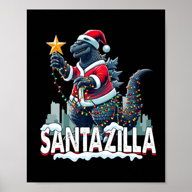 Kaiju Christmas Santazilla Japanisches Monster Din Poster (Vorne)